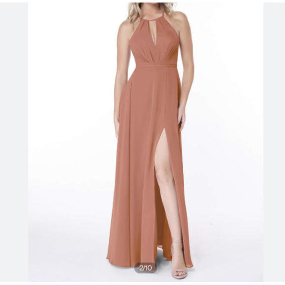 AZAZIE apricot orange high neck open back maxi bridesmaids dress